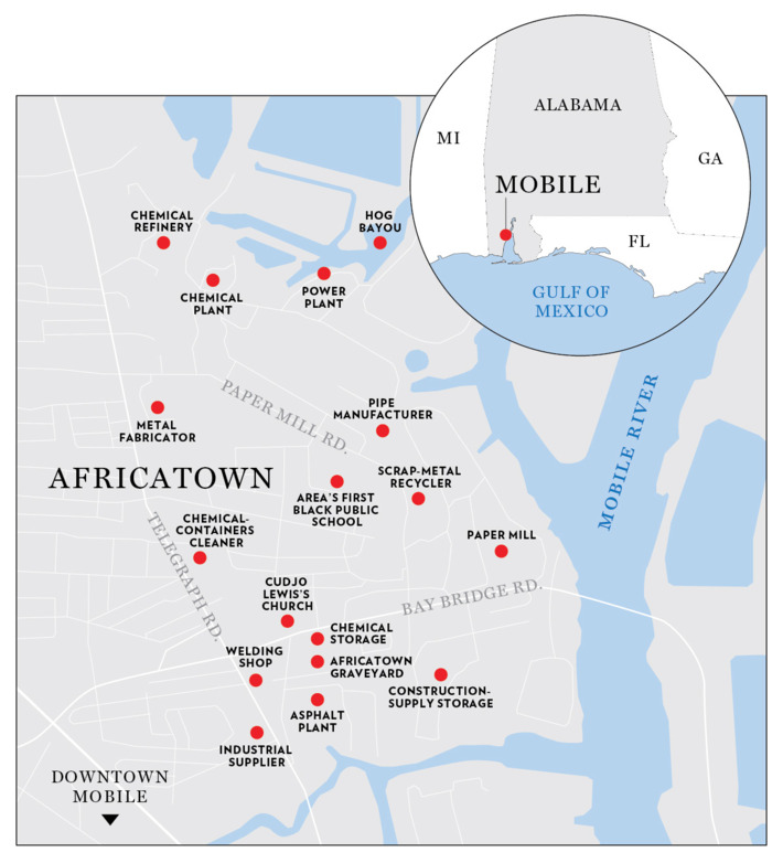 Map of Africatown, Alabama